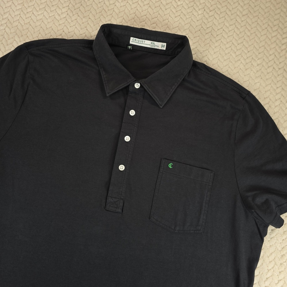 Criquet Mens Slim Fit Polo Shirt XXL Black Short Sleeve Jersey Knit Pocket Logo